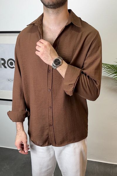 ROY501 Men's Oversize Cut Linen Shirt Men's Linen Shirt Thin Solid Long Sleeve Summer Shirt