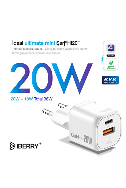 İBERRY Hi20 Mini Cold 20W Gan Seyahat Şarj Aleti USB A+Usb C
