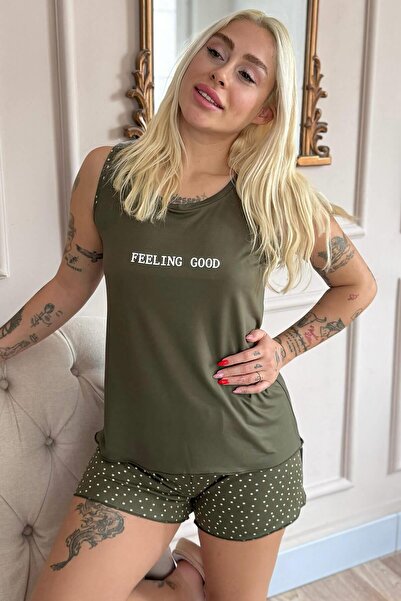 Pijamaevi Σετ γυναικείες πιτζάμες Khaki Feeling Good με σχέδιο Bamboo Zero Sl...