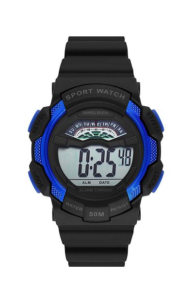 Daniel Klein New Model 8-12 Years Old 7 Lights Digital Alarm-Stopwatch 5 Atm Waterproof Blue Black Men Wrist Watch