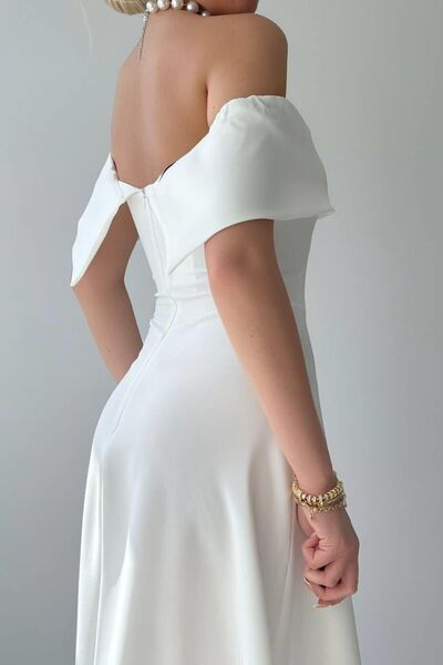 ZISHAN Madonna Yaka Kloş Kesim Pamuk Kumaş Abiye & Mezuniyet & Balo Elbisesi 167