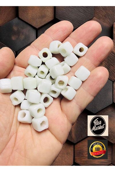 Flea Market White - Square Glass Beads - Jewelry Beads - ( 10mm - 15 Pieces )