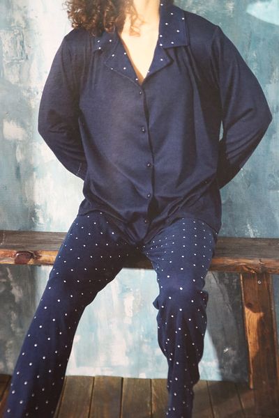 Mihra Set of Front Degree Shirt and Foot Navy Blue Milanese University Pajamas