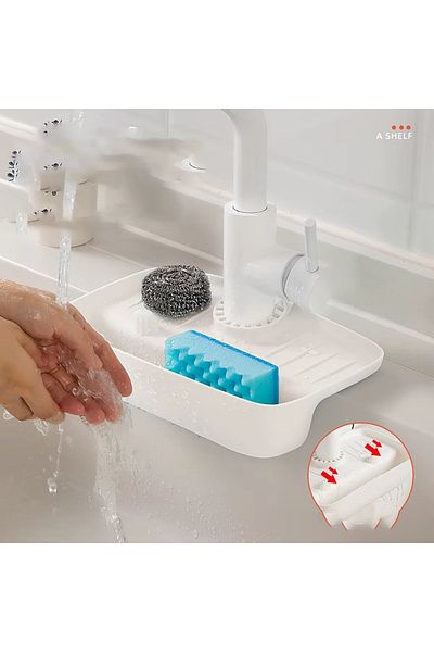 Tanemce White Tank Faucet Mat - Water Catcher, Organizer and Non-Slip Base
