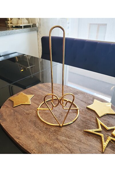 LOVYCO Suport pentru prosoape din metal inimă, auriu, pentru decorarea casei