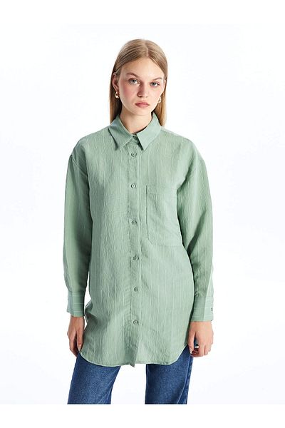 LC Waikiki Lcw Modest Green Striped Oversize Women's Shirt Tunic