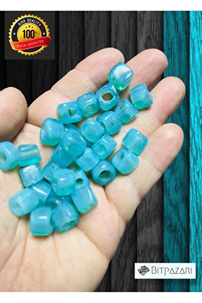 izmir Bitpazarı 6 Adet El yapımı Kare Cam Boncuk - Kolye ucu , Halhal ucu  - ...