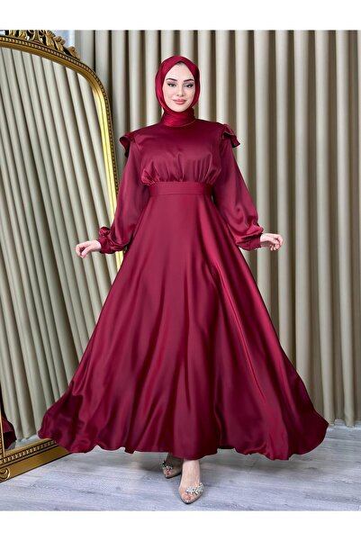 semalabutik فستان سهرة حجاب من قماش الساتان