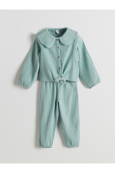 LC Waikiki LCW Kids Green Baby Collar Πουκάμισο και παντελόνι για κορίτσια 2 τεμ