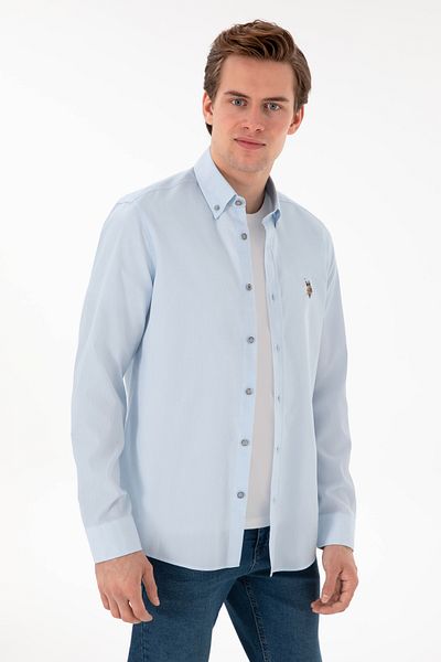 U.S. Polo Assn. Мъжка светлосиня риза с дълъг ръкав, базова, 50297913-VR003