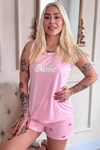 Pijamaevi Dámská pyžamová souprava s růžovými šortkami Bambu Zero Sleeve se vzorem B