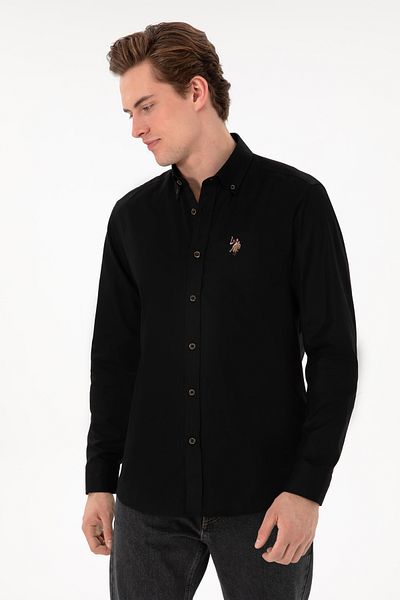 U.S. Polo Assn. Ανδρικό μαύρο μακρυμάνικο πουκάμισο Basic 50297981-VR046