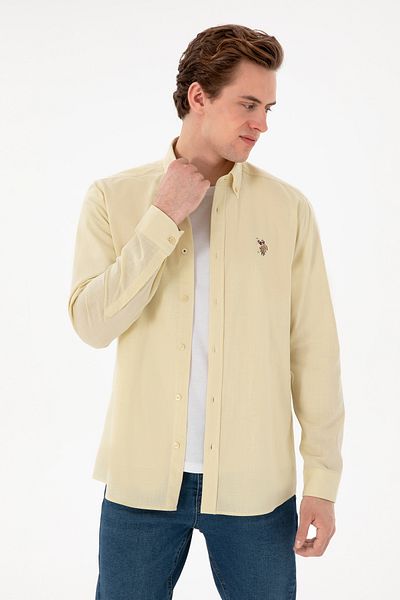 U.S. Polo Assn. Ανδρικό ανοιχτό χακί μακρυμάνικο πουκάμισο Basic 50298000 -VR183