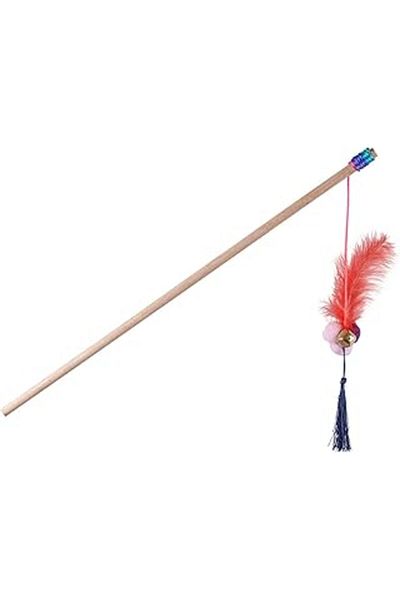 Mu Art X-Perk Wooden Bell Fishing Rod Fishing Rod Toy with Feathers and Tassels