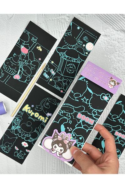 ZeCo Collection Magic Black Scratch Pad with Sanrio Characters 4 Sheets Scratch Painting Kuromi