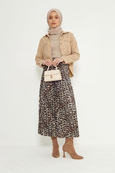RTBUTİK Fusta Hijab plisată cu model leopard, Fusta Hijab, Fusta elegantă, Fusta pentru ocazii speciale
