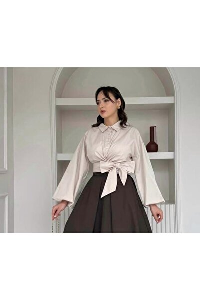moda ala Bağlamalı Krem Gömlek