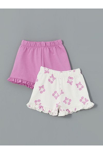 LC Waikiki New Season Printed Ruffle Girls' Shorts 2-Piece - S5Fc96Z1
