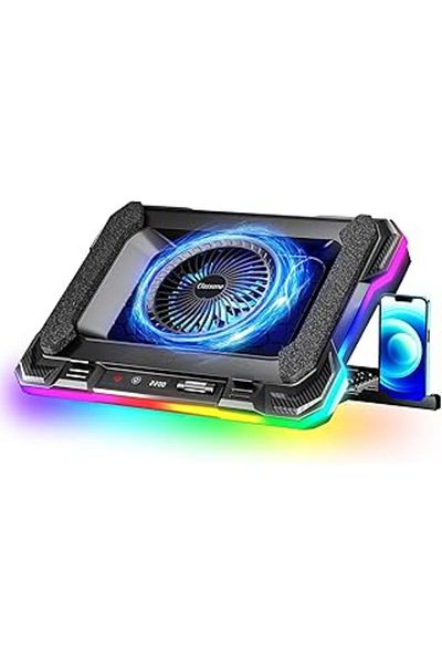 STOREMAX مبرد كمبيوتر محمول للألعاب Classone GT100 بسرعة 2200 دورة في الدقيقة، وإضاءة RGB، وحامل مبرد للكمبيوتر المحمول بشاشة LED