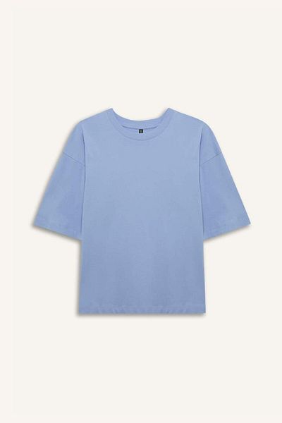 DeFacto Tricou cu mânecă scurtă din bumbac pieptănat, cu mânecă scurtă, cu croială largă, cu decolteu rotund C0099ax25sp