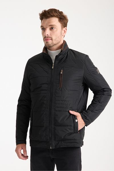 DYNAMO Men's Black Stand-Up Fur Collar Sports Coat 3300