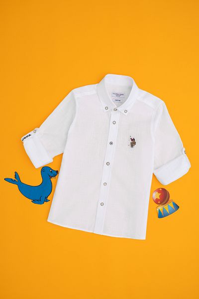 U.S. Polo Assn. Cămașă de bază albă cu mânecă lungă pentru băiat 50298012 -VR013