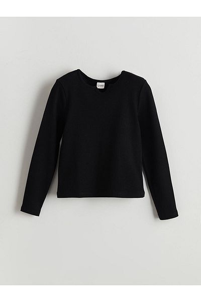 LC Waikiki Lcw Kids Black Crew Neck Basic Girls' T-Shirt