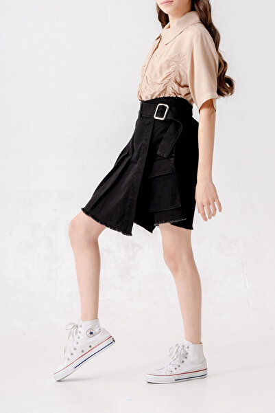 GİYİCEM TEKSTİL Fusta scurtă din denim plisată pentru fete