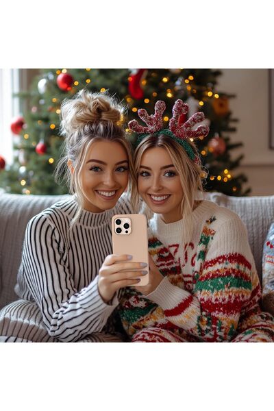 Merwish iPhone 16 Pro Max Compatible Logo-Included Velvet-Lined Soft Silicone Camera-Protected Case Cover Sand Pink