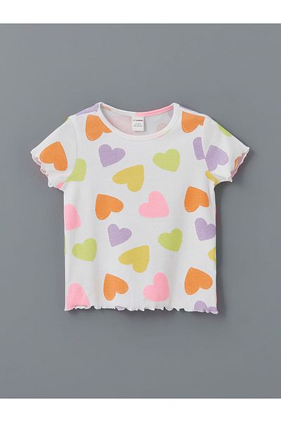 LC Waikiki New Season Heart Printed Ruffled Camisole Girl's T-Shirt - S5El35Z1