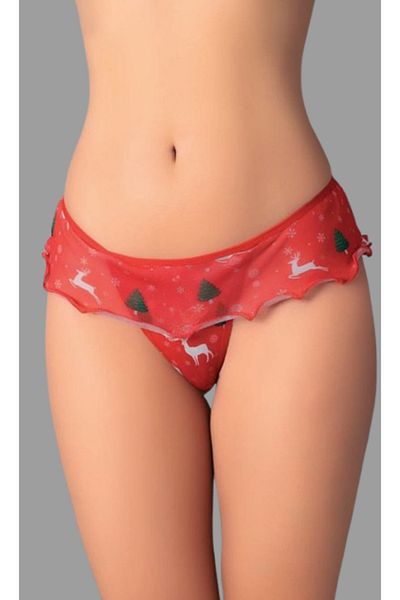 Cooqpoo Red S/M - L/Xl Size Deer Tulle New Year Thong Women Panties