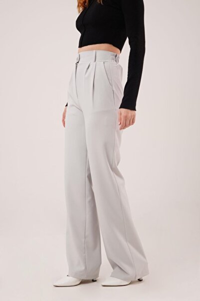 Omarı Wide Leg Pleated Gray Trousers