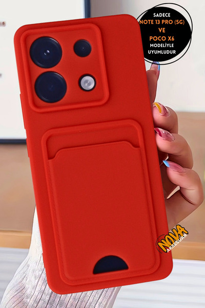 cepmoda Xiaomi Poco X6 / Note 13 Pro (5g) Case - Flexible Thin Silicone Cover with Card Holder - Red Color