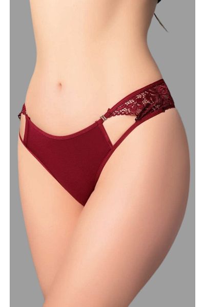 Cooqpoo Burgundy S/M - L/XL Mărimea Slip de damă din dantelă cu deschidere rotundă în față