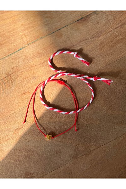 Ben Aleina Gold Kalp Kırmızı İpli Bileklik Ve Marteniçka Bileklik