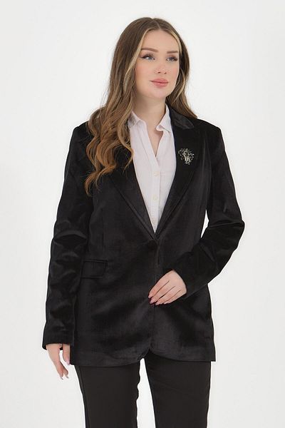 Ravencia Women's Velvet Black Blazer Jacket