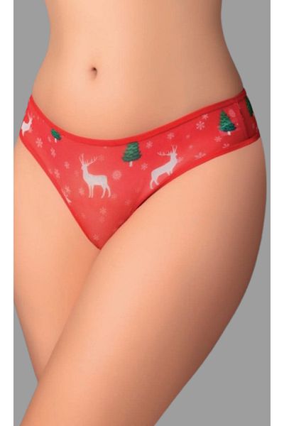 Cooqpoo Red S/M - L/Xl Size Deer Open Back New Year Thong Women Panties