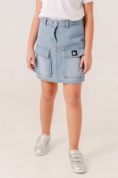 GİYİCEM TEKSTİL Fusta scurtă din denim cu burduf pentru fete 2860