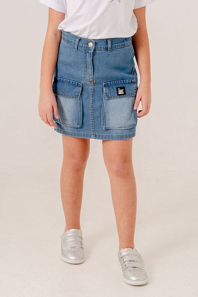 GİYİCEM TEKSTİL Fusta scurtă din denim cu burduf pentru fete 2860