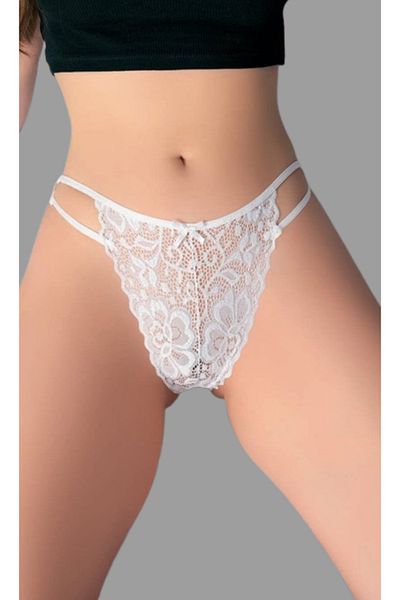 Cooqpoo Alb S/M - L/XL Mărimea Față Dantela Florală Spate 2 Snur Chiloți Femei