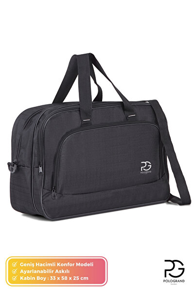 POLOGRAND London Orijinal Unisex Konfor Modeli Çok Gözlü Seyahat Tatil Spor Kabin Boy Kumaş Valiz El ve Omuz Çantası