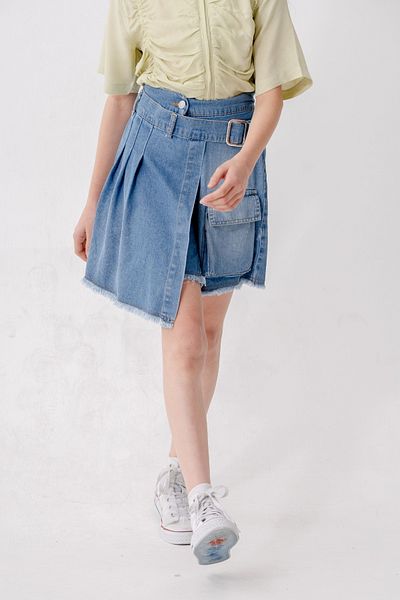 GİYİCEM TEKSTİL Fusta scurtă din denim plisată pentru fete