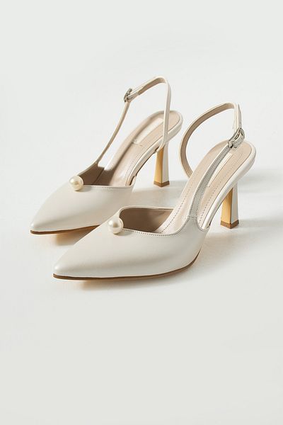 es exello Chiesa Mini Goblet Heels Pearl Detailed Bridal Shoes