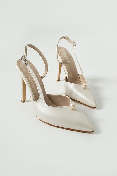 es exello Chiesa High Thin Heels Pearl Detail Bridal Shoes
