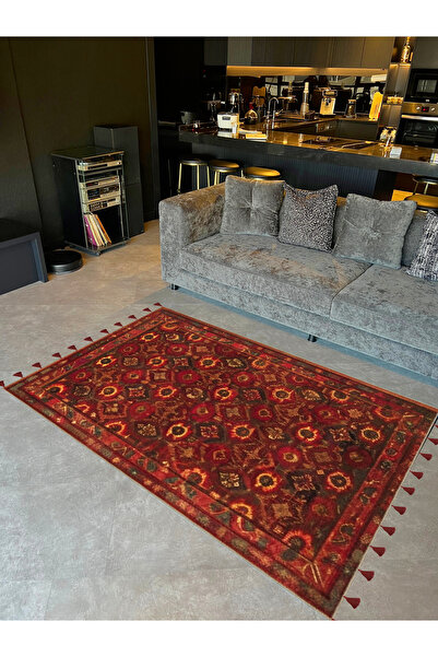 Rugs Modern Halı Royal Soyut Karma Figürler Desenli Püskül Detaylı Dokuma Tab...