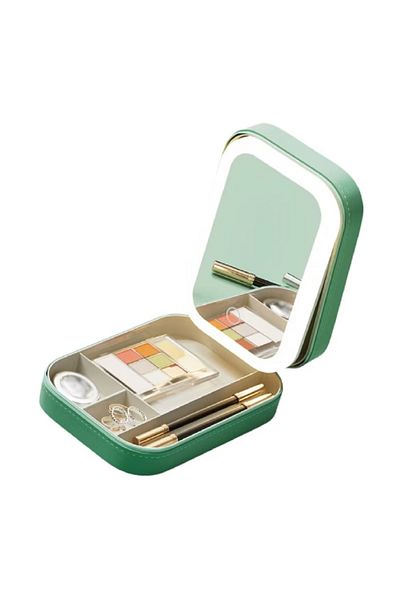 hediyeconcepti Cutie de depozitare pentru machiaj Oglindă cu LED Cutie de depozitare pentru cosmetice Cutie portabilă pentru machiaj de călătorie
