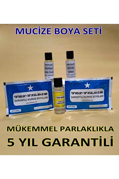 abnturk Koyu Mavi 5li Kumaş Boya Seti+Sabitleme+Kalıcı için Sirke+Parlaklık i...
