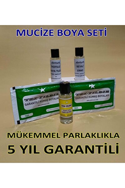 abnturk Yeşil Renk 5li Kumaş Boyama Seti+Sabitleyici+Kalıcı için Sirke+Parlak...