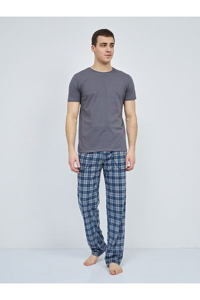 Betimoda Men's Patterned Pocketed Elastic Waist Pajama Bottoms Gray