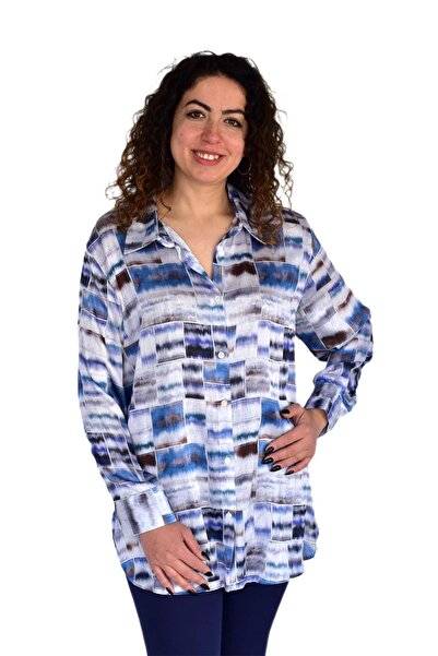 Enisse Жіноча сорочка з кубічним візерунком з шифону BGL-ST04237